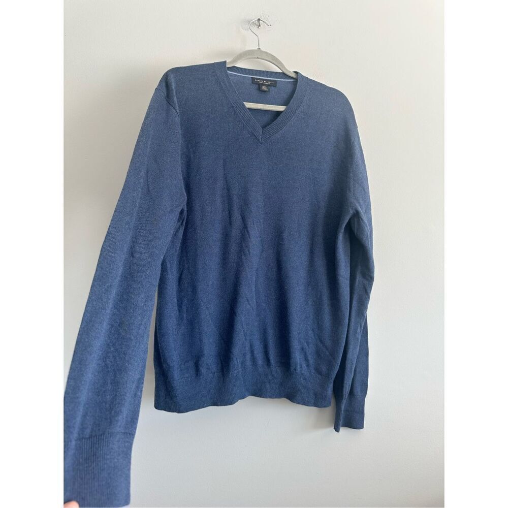 banana republic men’s v neck silk cashmere blend blue knit sweater size large
